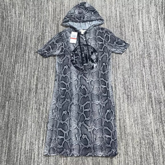 Michael Kors Womens XS Hooded Python Snake Print Mini Dress Black Gray NWT - Picture 1 of 8